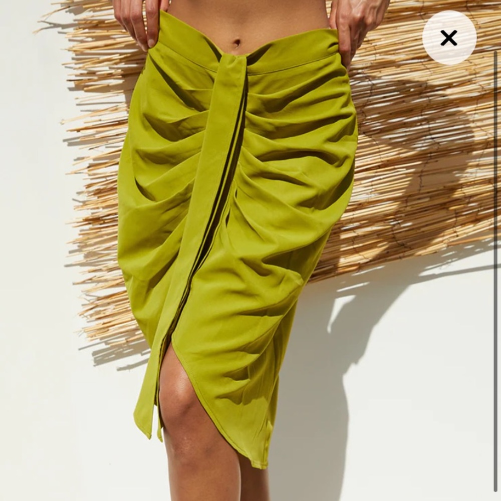 Lime Foldover Button Through Midi Skirt